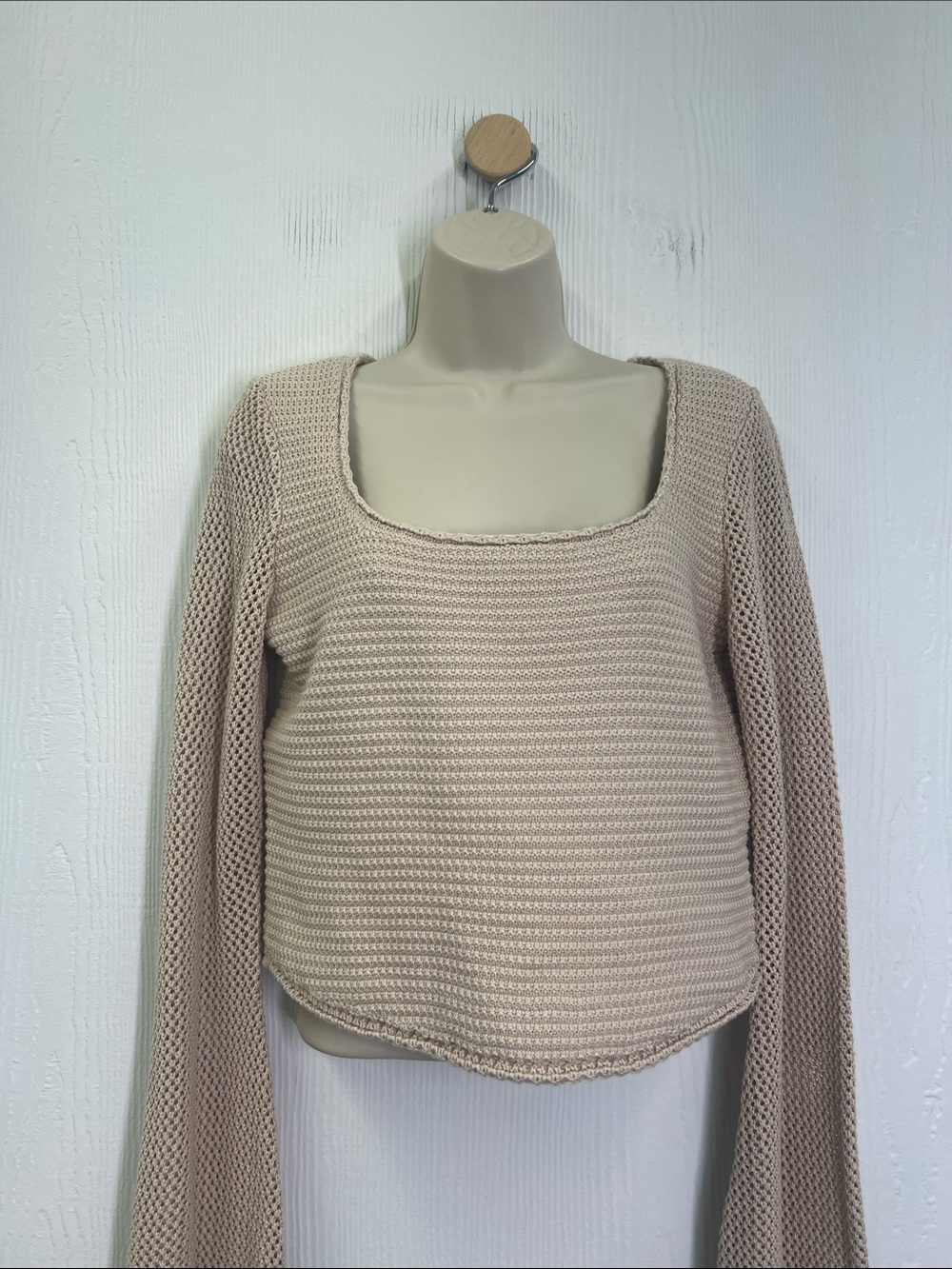 Lulus - Best Essence Beige Knit Square Neck Long Sleeve Sweater Size Small - Picture 7 of 11